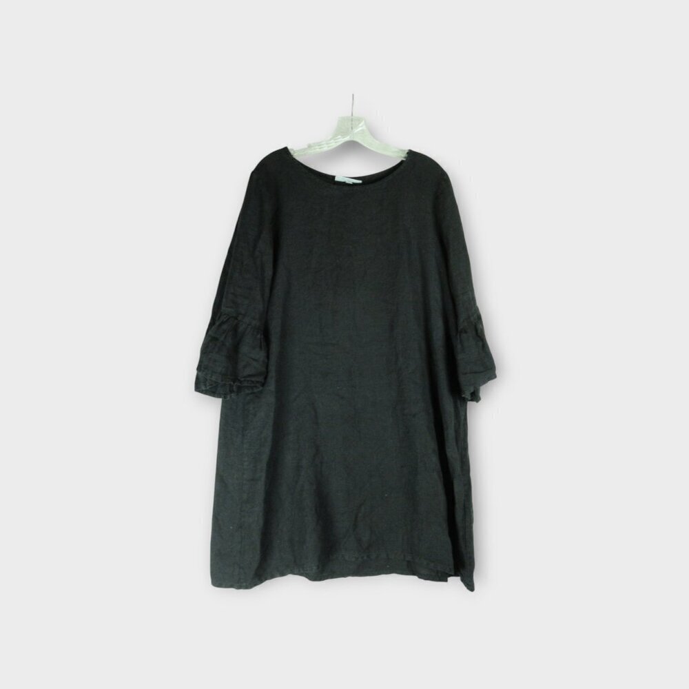 bryn Walker Phryne Linen Scoop Neck 3/4 Ruffled Bell Sleeve Shift Dress Size S